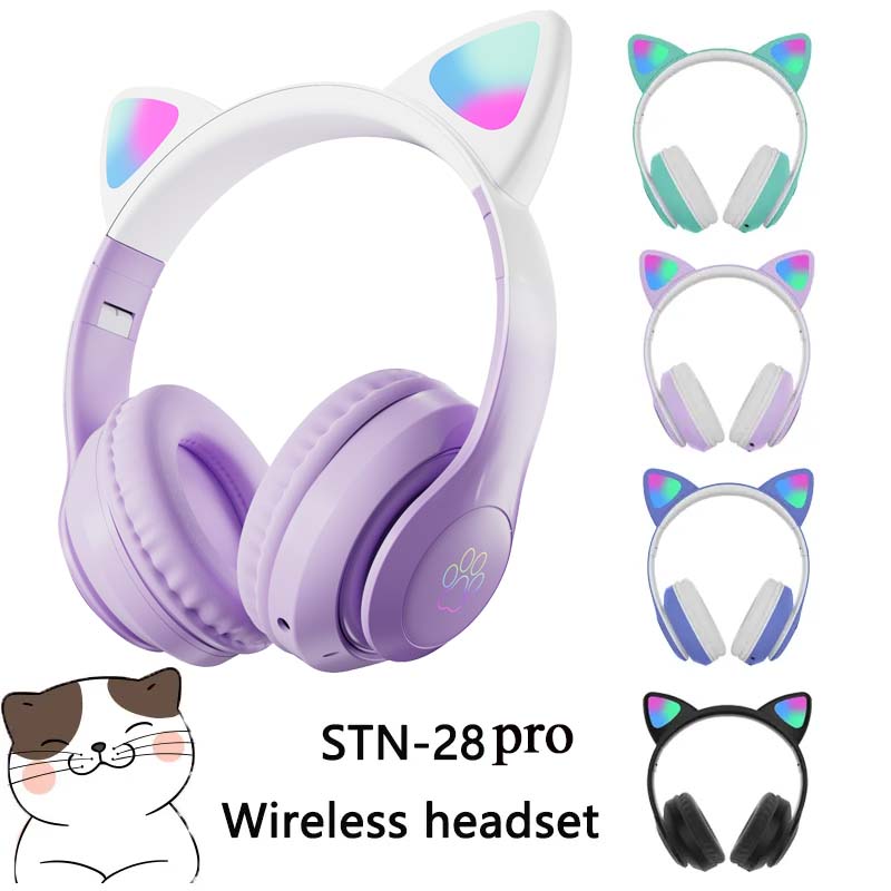 Cat Ear Bluetooth Headset Led - Новейшие беспроводные наушники STN-28 с кошачьими