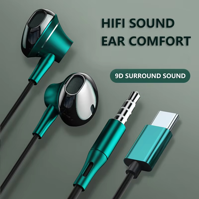 Type C Wired Earphones With Mic - 9D басовые стерео наушники типа C