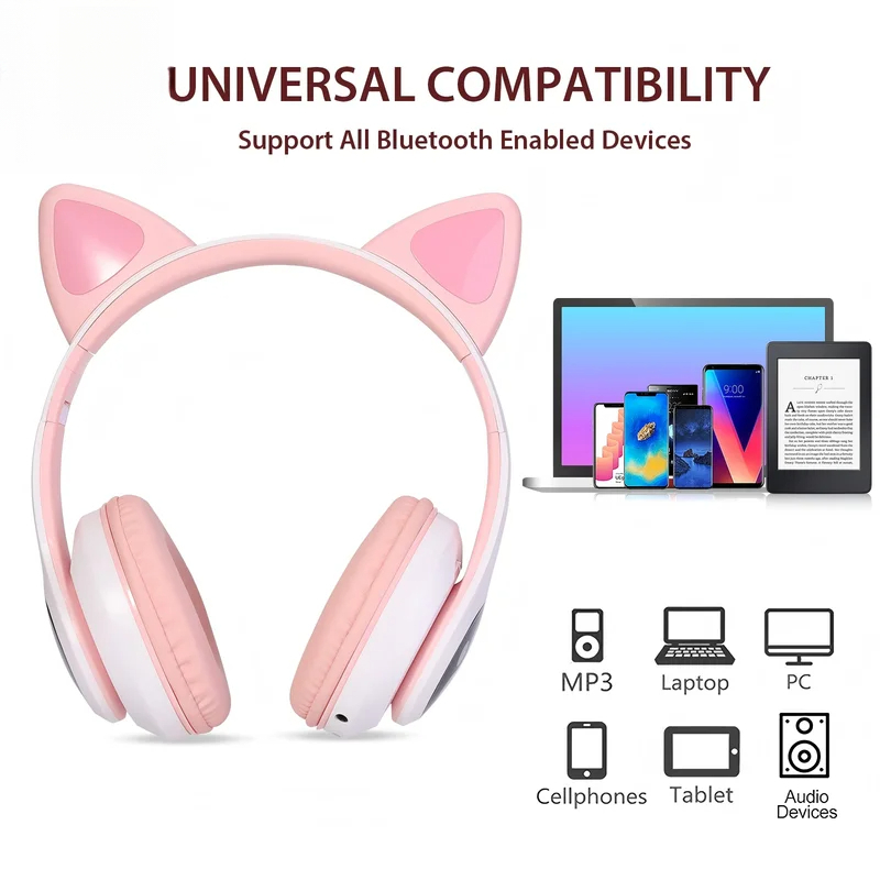 Cat Ear Bluetooth Headset Led - Беспроводные Bluetooth-наушники T28, накладные наушники с