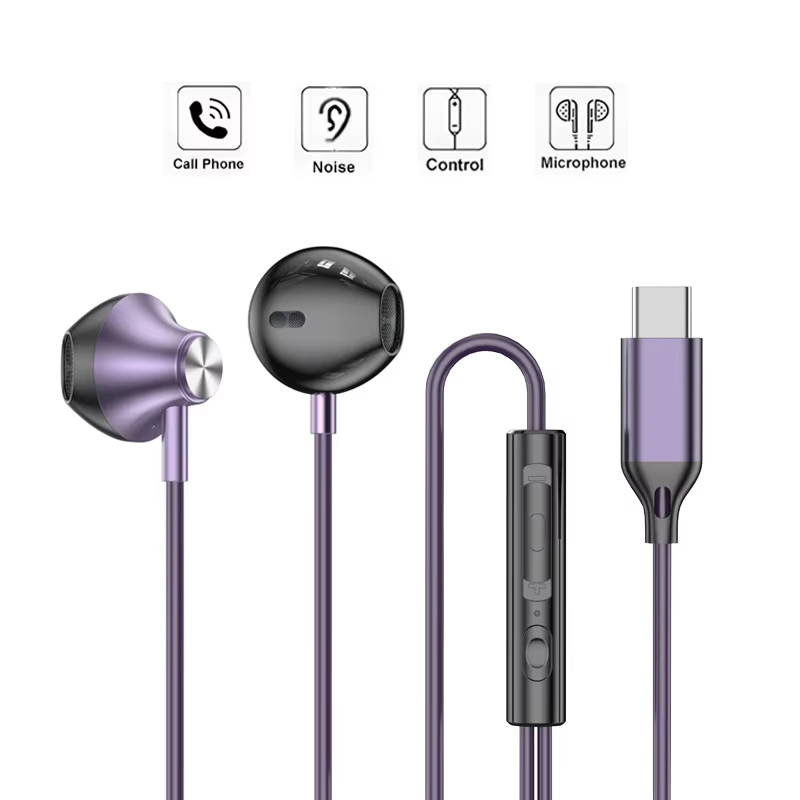 Type C Wired Earphones With Mic - Проводные наушники-вкладыши Hi-Fi, музыкальные наушники-вкладыши Handfree,