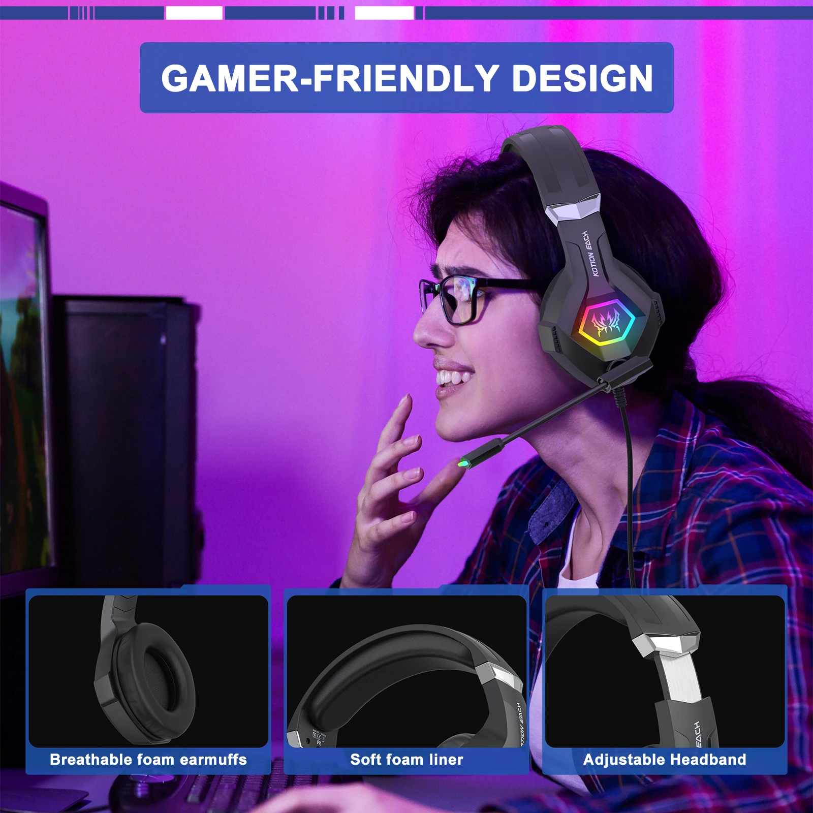 Gaming Headset With Mic Rgb - Проводная игровая гарнитура с объемным звуком