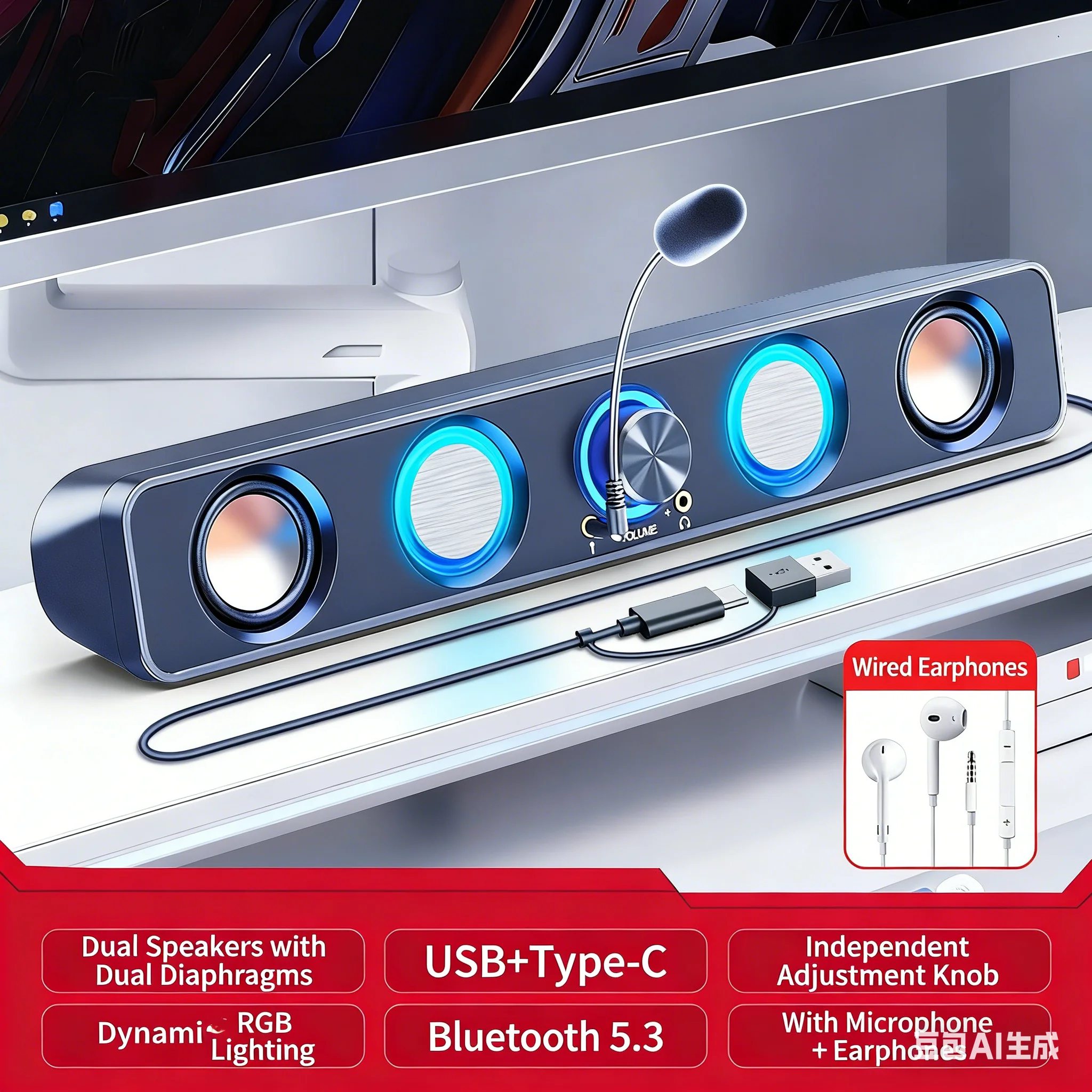 Игровой саундбар RGB 2.0 с объ – обзор и цена Rgb Computer Soundbar For Pc