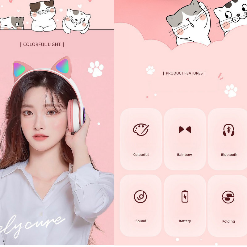 Наушники с кошачьими ушками, б – обзор и цена Cat Ear Bluetooth Headset Led