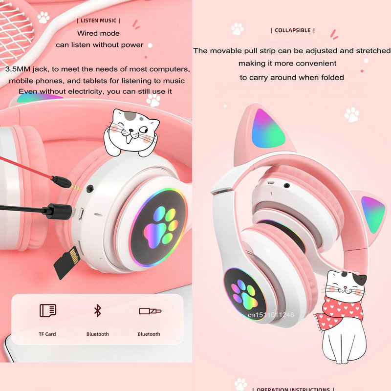 Наушники с кошачьими ушками, б – обзор и цена Cat Ear Bluetooth Headset Led